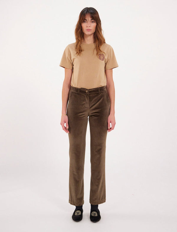 Ines De La Fressange Pantalon Francisco Velours Kaki Foncé