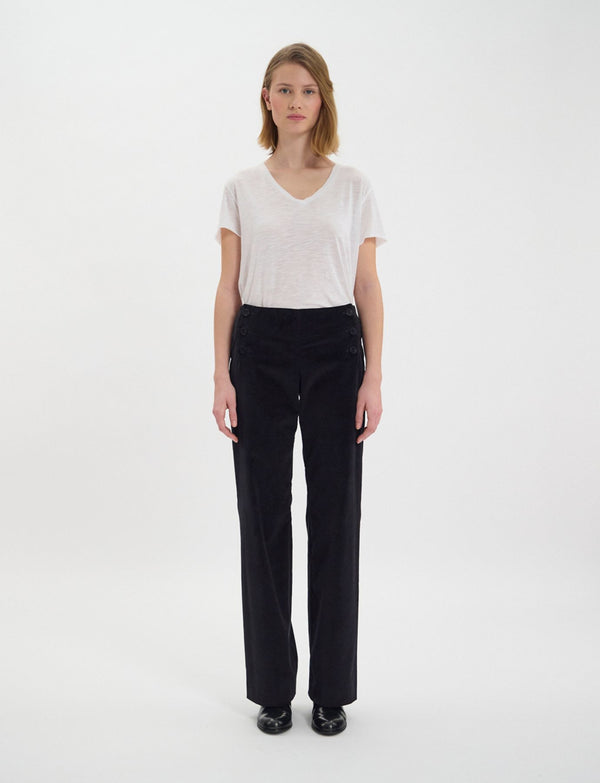 Ines De La Fressange Pantalon Gabriel En Velours Lisse Noir