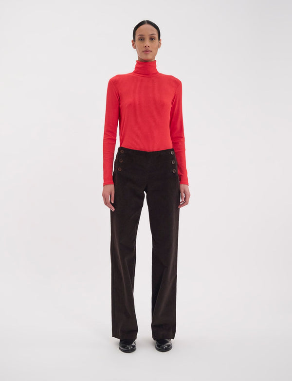 Ines De La Fressange Pantalon Gabriel En Velours Milleraies Marron