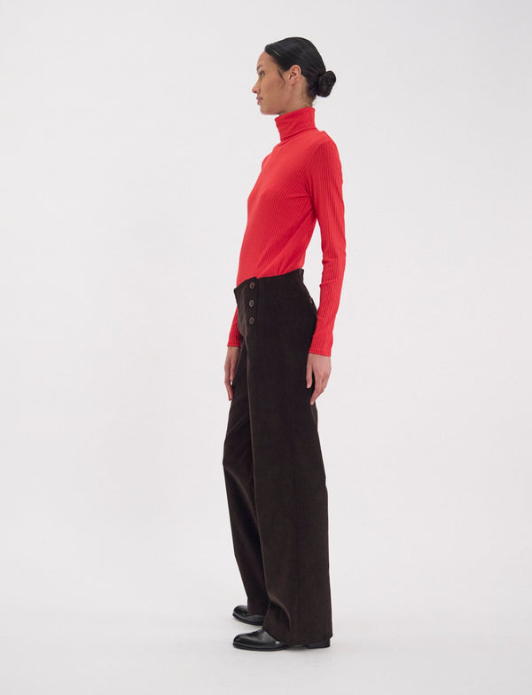 Ines De La Fressange Pantalon Gabriel En Velours Milleraies Marron