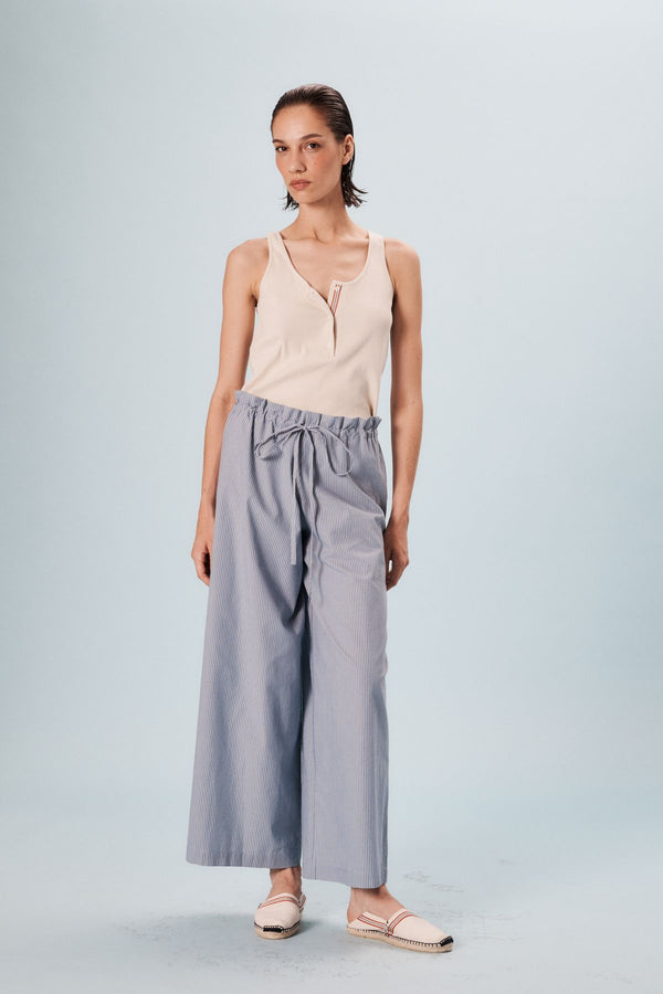 Ines De La Fressange Pantalon Large Kurt En Coton Bleu