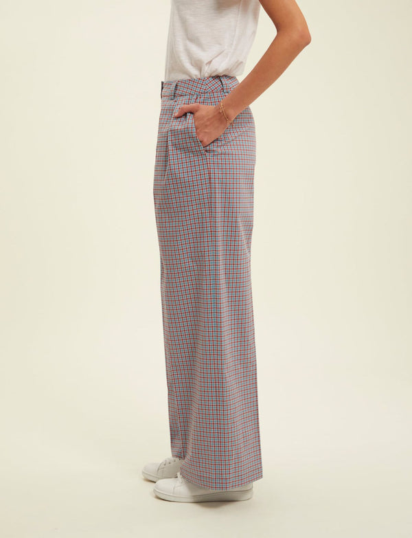 Ines De La Fressange Pantalon Luciano Turquoise à Carreaux