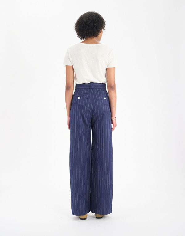 Ines De La Fressange Pantalon Marlène En Lin Mélangé Marine