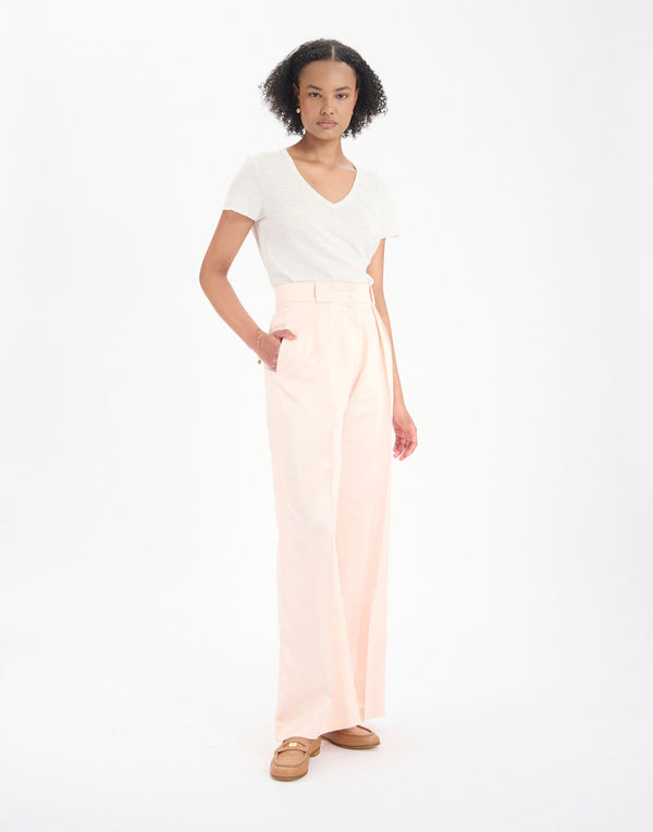 Ines De La Fressange Pantalon Marlène En Lin Mélangé Rose Pâle