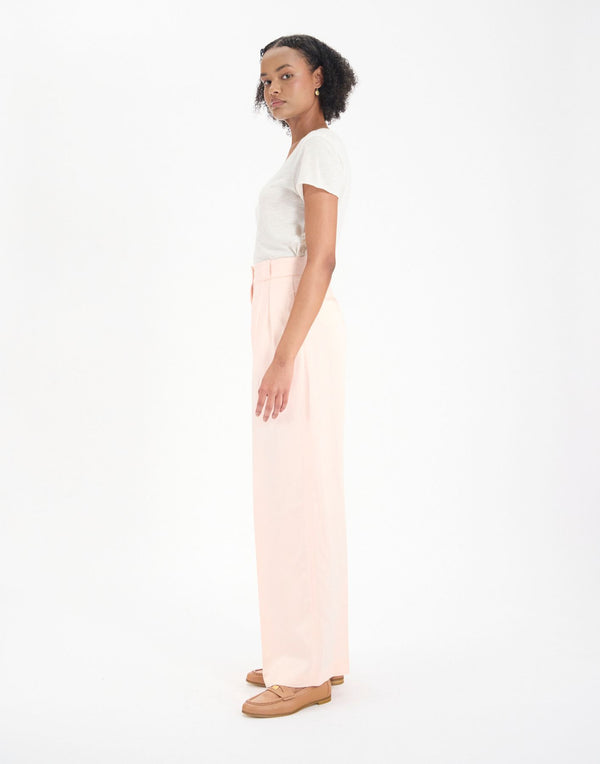 Ines De La Fressange Pantalon Marlène En Lin Mélangé Rose Pâle