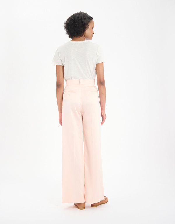 Ines De La Fressange Pantalon Marlène En Lin Mélangé Rose Pâle