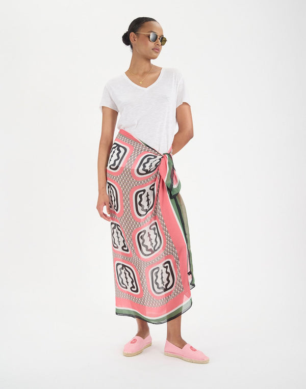 Ines De La Fressange Pareo Flore En Soie Mélangée Rose à Motif Feuille De Chêne