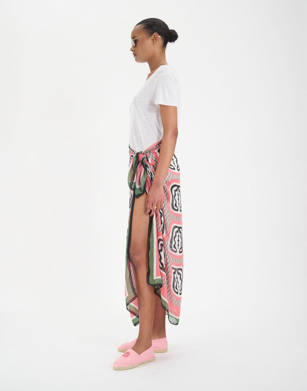 Ines De La Fressange Pareo Flore En Soie Mélangée Rose à Motif Feuille De Chêne