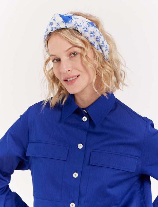 Ines De La Fressange Paréo Flore Imprimé Bleu Et Blanc