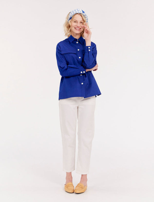 Ines De La Fressange Paréo Flore Imprimé Bleu Et Blanc