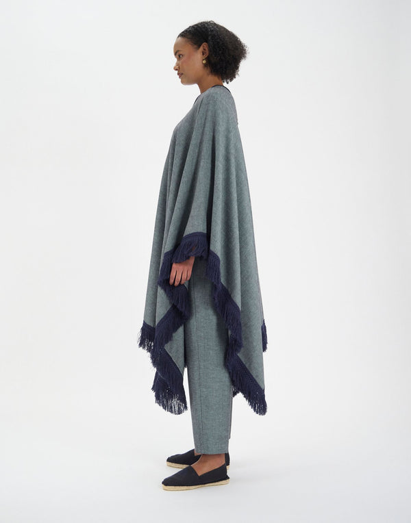 Ines De La Fressange Poncho Gonzalo En Lin Mélangé Gris