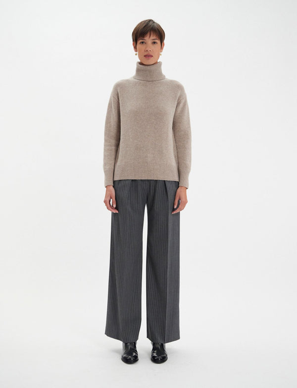 Ines De La Fressange Pull Aiden Col Roulé En Laine Et Cachemire Beige
