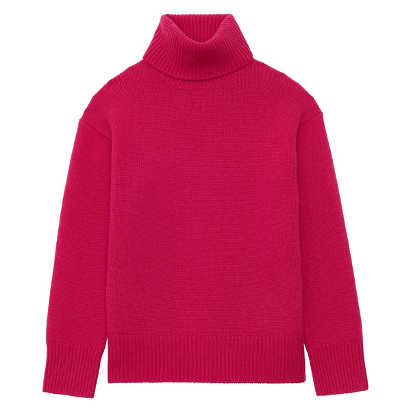 ines de la fressange Pull Aiden col roulé en laine et cachemire fuchsia
