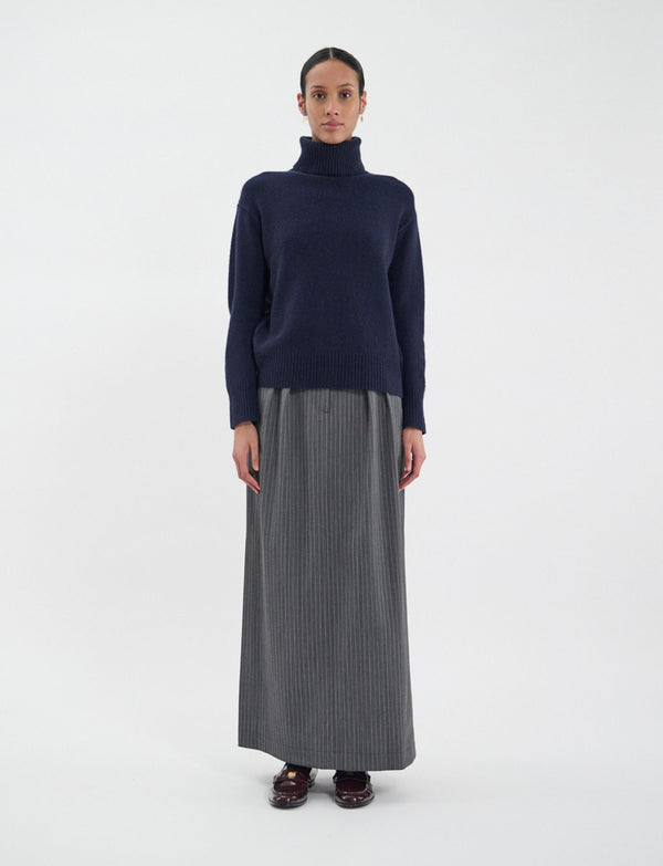 Ines De La Fressange Pull Aiden Col Roulé Laine Et Cachemire Marine