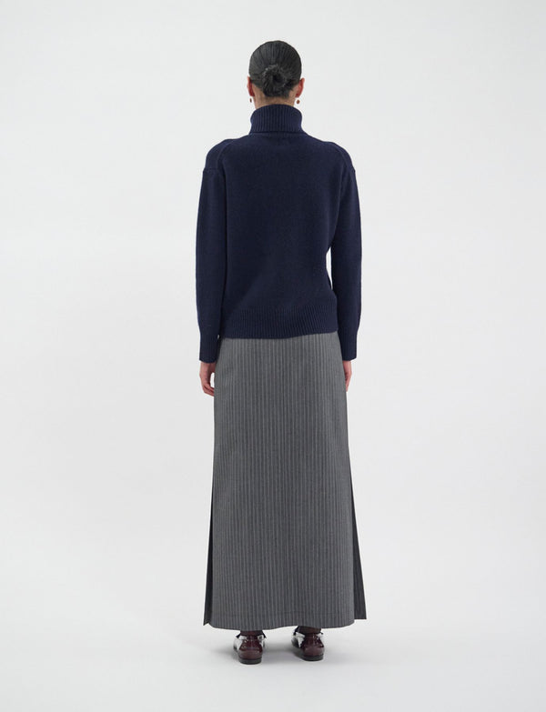 Ines De La Fressange Pull Aiden Col Roulé Laine Et Cachemire Marine