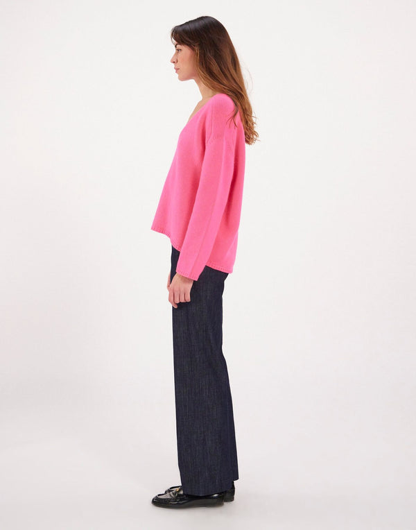 Ines De La Fressange Pull Cachemire Fuchsia Col V Manches Marteau X Notshy