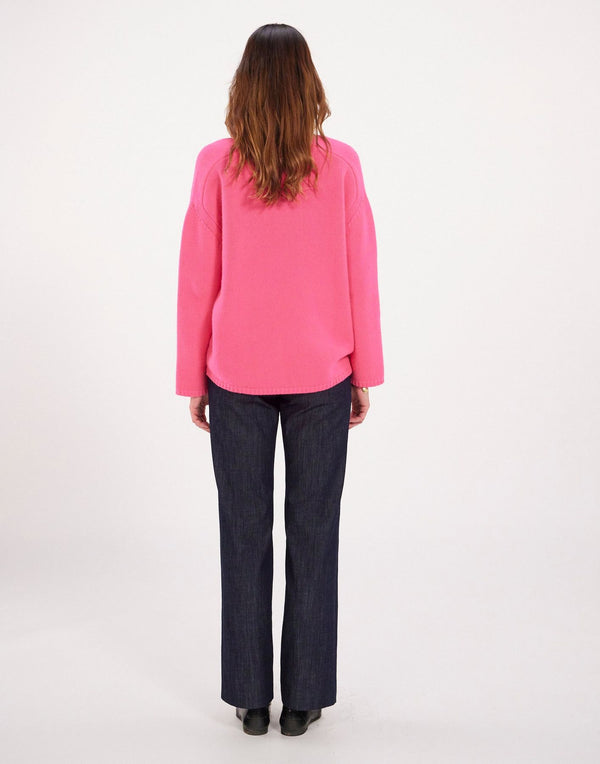 Ines De La Fressange Pull Cachemire Fuchsia Col V Manches Marteau X Notshy