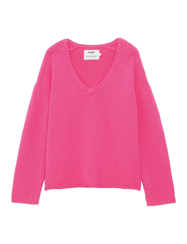ines de la fressange Pull cachemire fuchsia col V manches marteau x Notshy