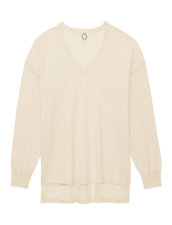 ines de la fressange Pull col V en mélange cachemire ivoire Anton