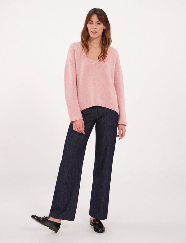 Ines De La Fressange Pull Col V Rose Manches Marteaux X Notshy