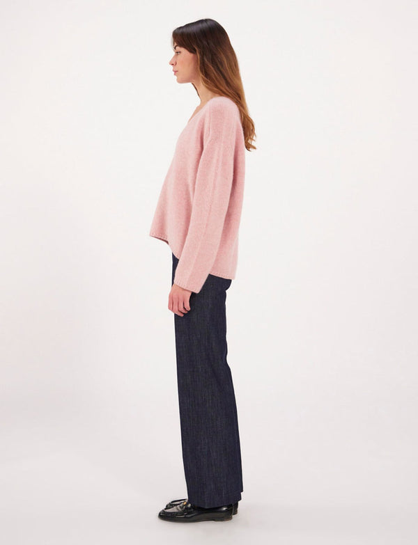 Ines De La Fressange Pull Col V Rose Manches Marteaux X Notshy