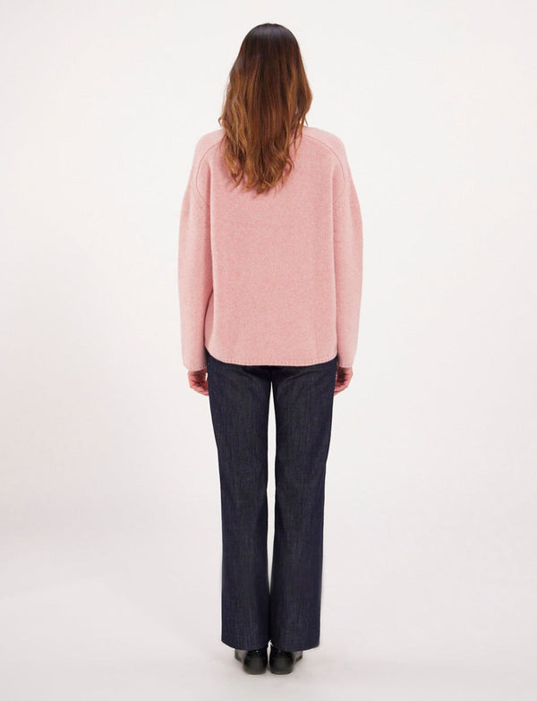 Ines De La Fressange Pull Col V Rose Manches Marteaux X Notshy