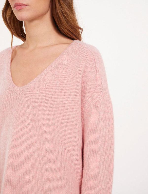 ines de la fressange Pull col V rose manches marteaux x Notshy