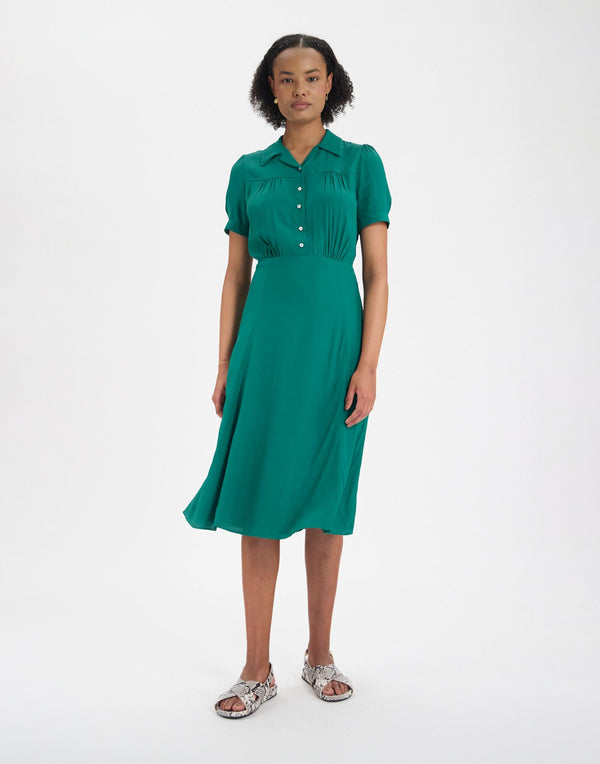 Ines De La Fressange Robe Angèle Verte à Motif Feuille De Chêne