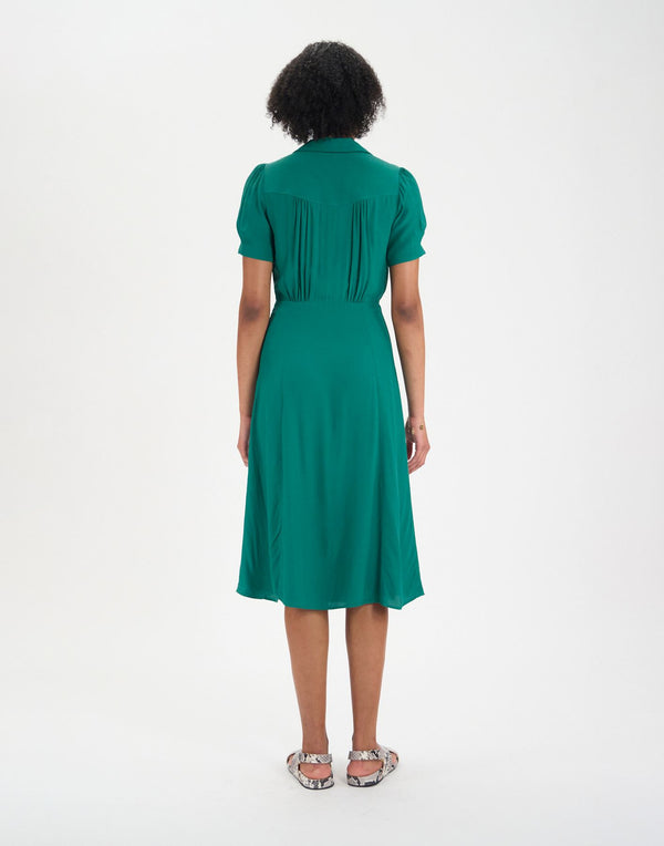 Ines De La Fressange Robe Angèle Verte à Motif Feuille De Chêne