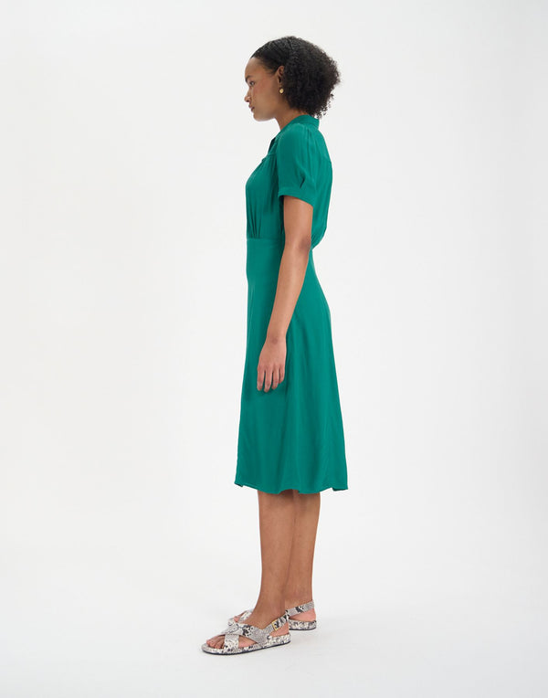 Ines De La Fressange Robe Angèle Verte à Motif Feuille De Chêne