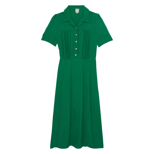 ines de la fressange Robe Angèle verte à motif feuille de chêne