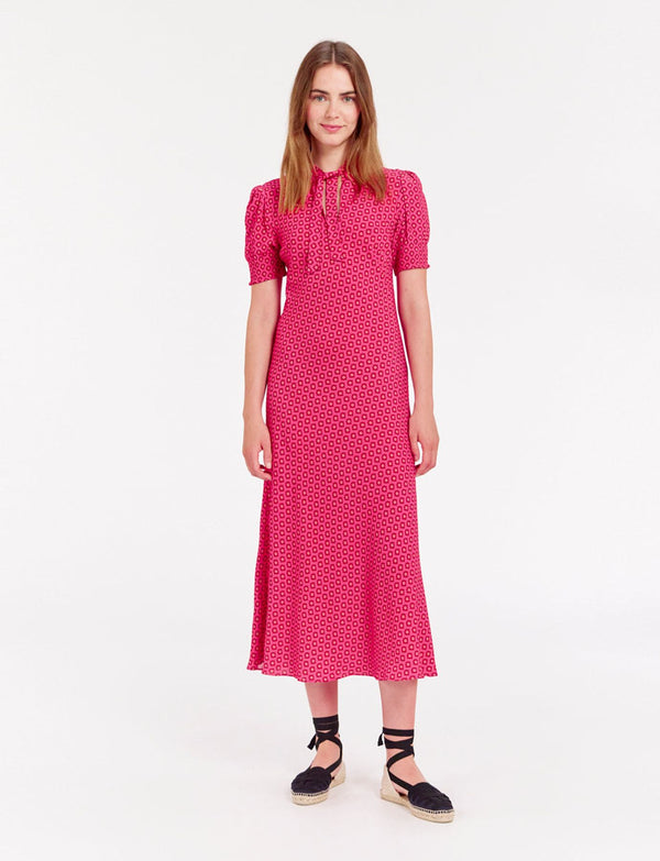 Ines De La Fressange Robe Cerise Longue Imprimé Rose