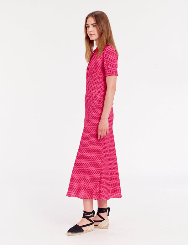 Ines De La Fressange Robe Cerise Longue Imprimé Rose
