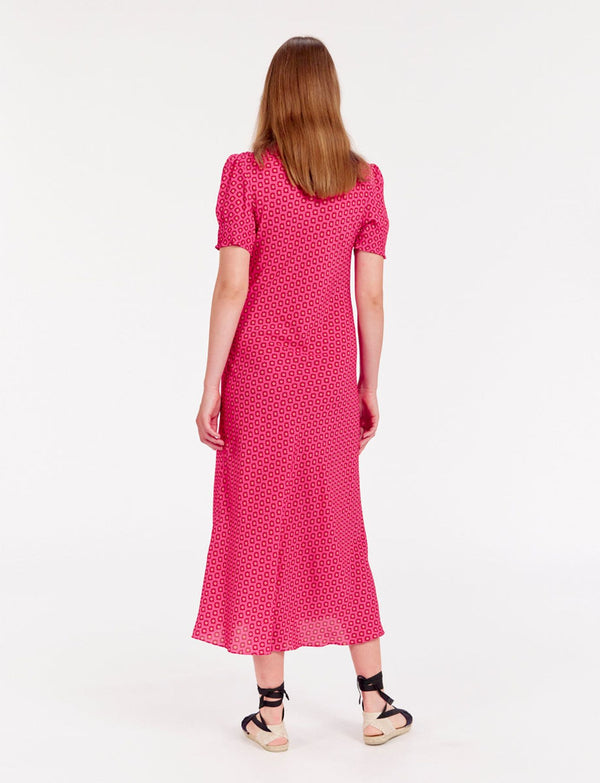 Ines De La Fressange Robe Cerise Longue Imprimé Rose