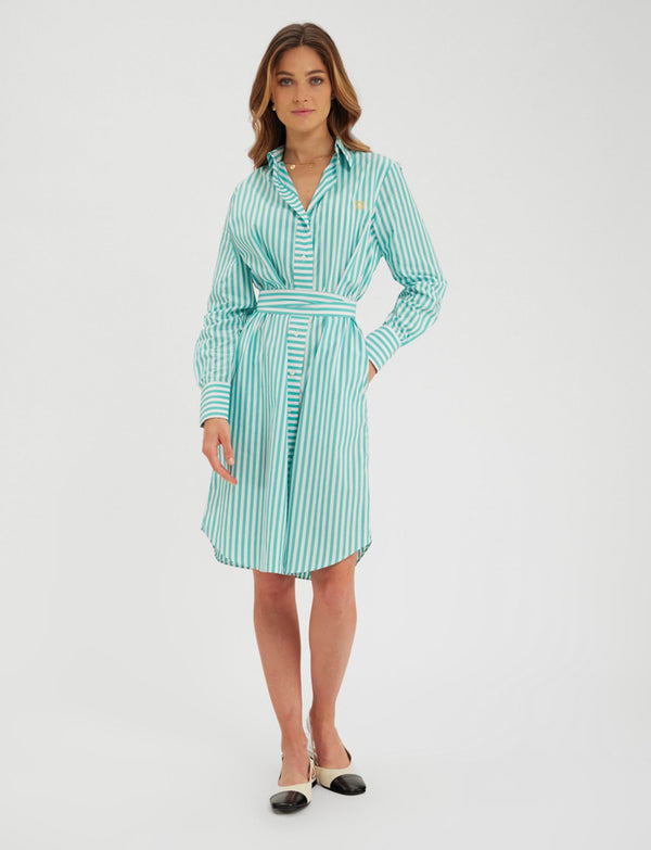 Ines De La Fressange Robe-chemise Amour Blanche Et Turquoise