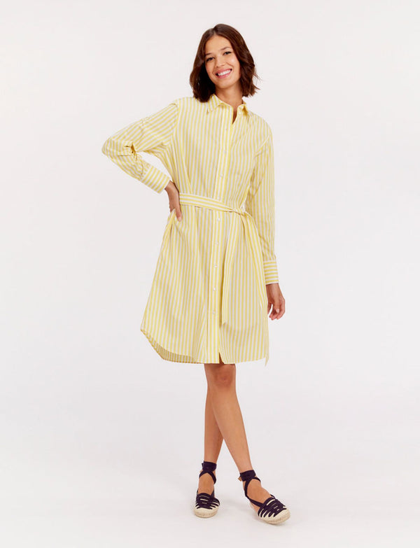 Ines De La Fressange Robe Chemise Amour Rayée Jaune Et Blanc