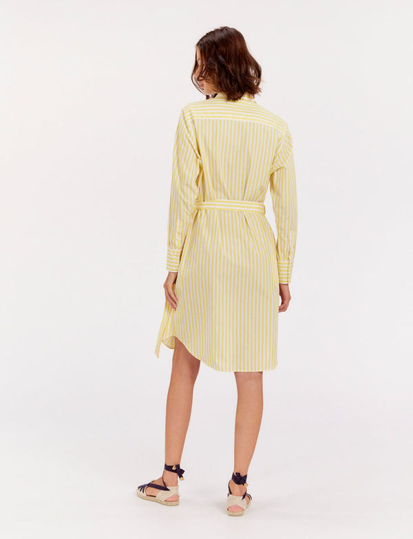 Ines De La Fressange Robe Chemise Amour Rayée Jaune Et Blanc