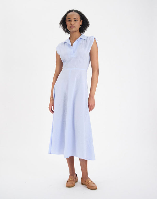 Ines De La Fressange Robe Cintrée Violine En Coton Bleu Clair