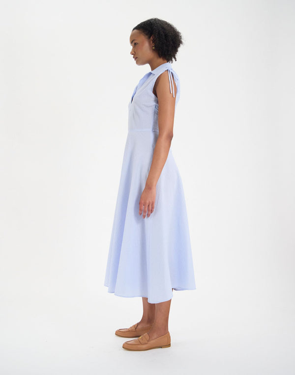 Ines De La Fressange Robe Cintrée Violine En Coton Bleu Clair