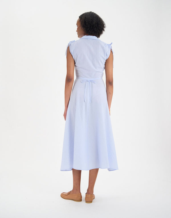 Ines De La Fressange Robe Cintrée Violine En Coton Bleu Clair