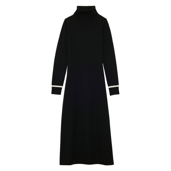 ines de la fressange Robe Divine à col roulé noire liseré blanc