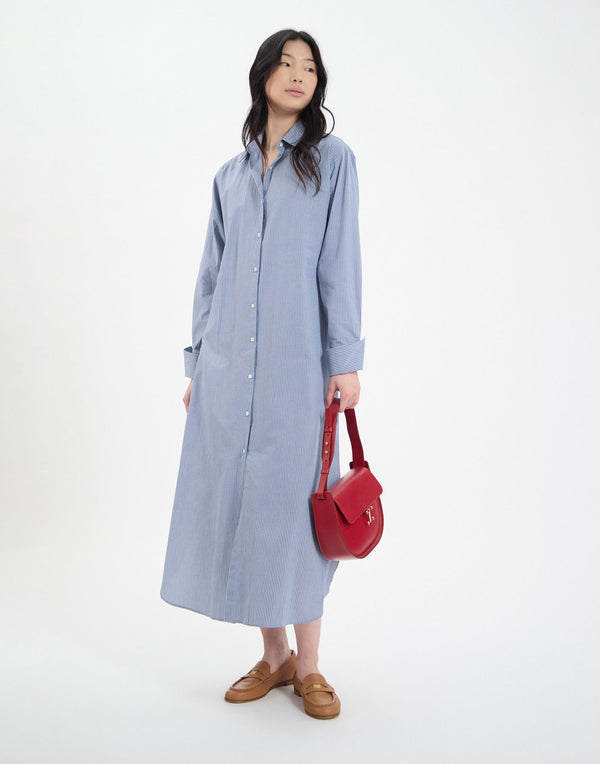 Ines De La Fressange Robe Douglas En Coton Bleue à Fines Rayures