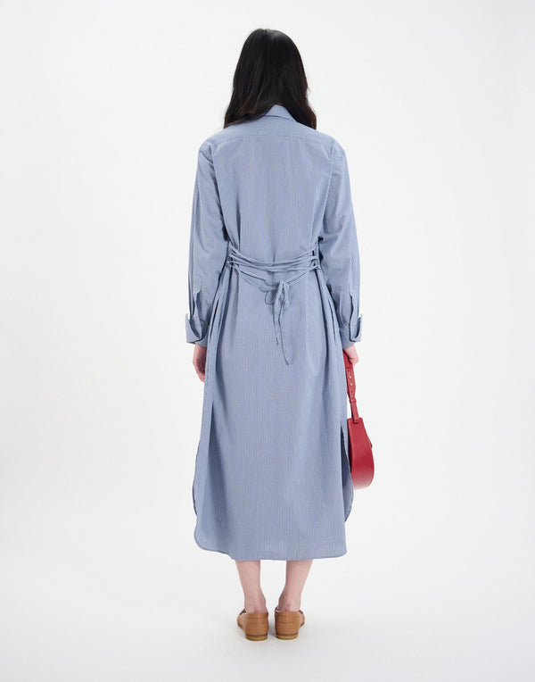 Ines De La Fressange Robe Douglas En Coton Bleue à Fines Rayures