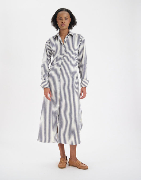 Ines De La Fressange Robe Douglas En Coton Bleue à Rayures épaisses
