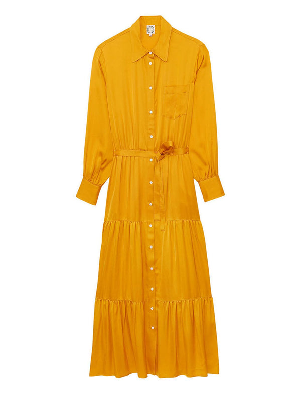 ines de la fressange Robe Léna longue à volant bouton d'or