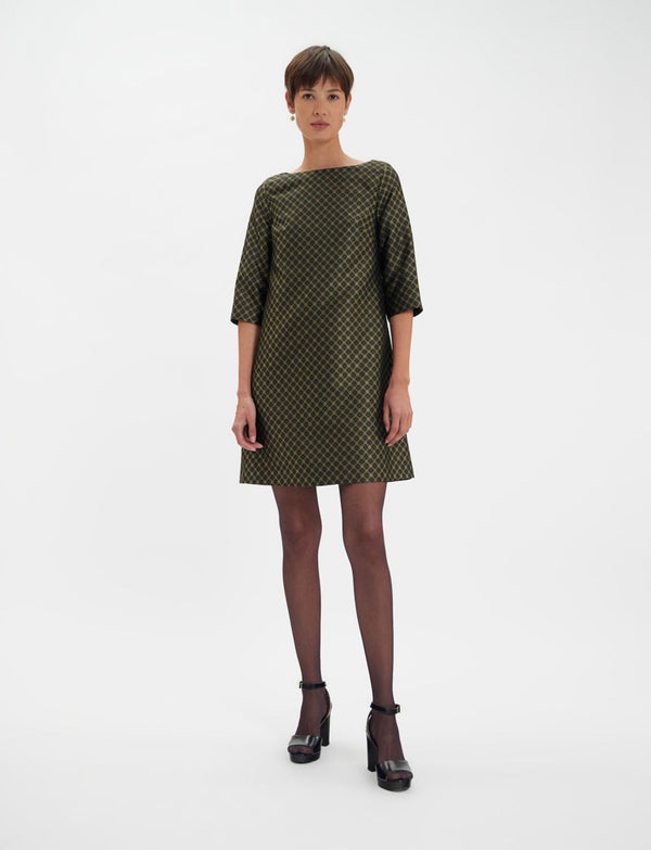 Ines De La Fressange Robe Megan Tissage Jacquard Noir Et Doré