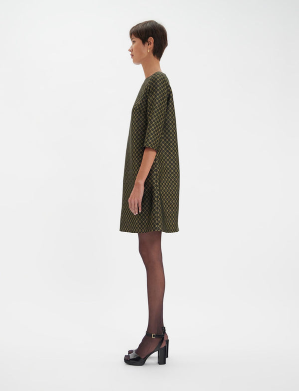 Ines De La Fressange Robe Megan Tissage Jacquard Noir Et Doré