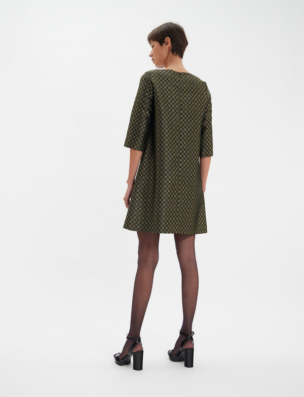 Ines De La Fressange Robe Megan Tissage Jacquard Noir Et Doré