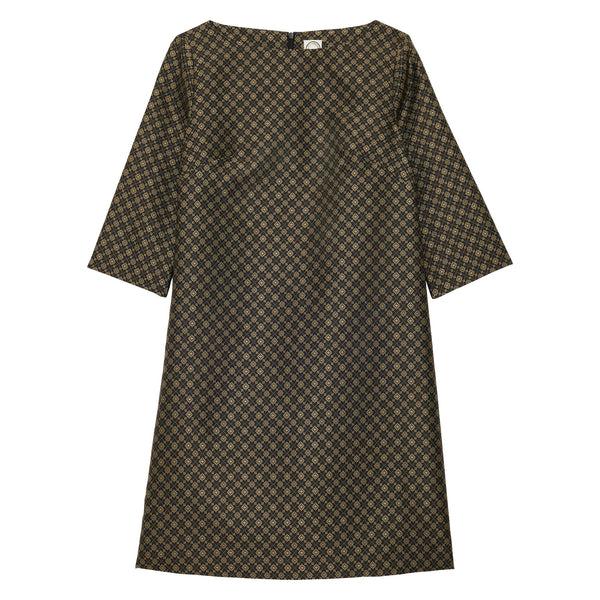ines de la fressange Robe Megan tissage jacquard noir et doré