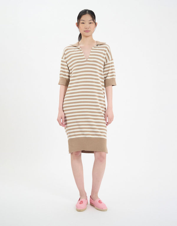 Ines De La Fressange Robe Océane En Coton Beige à Rayures